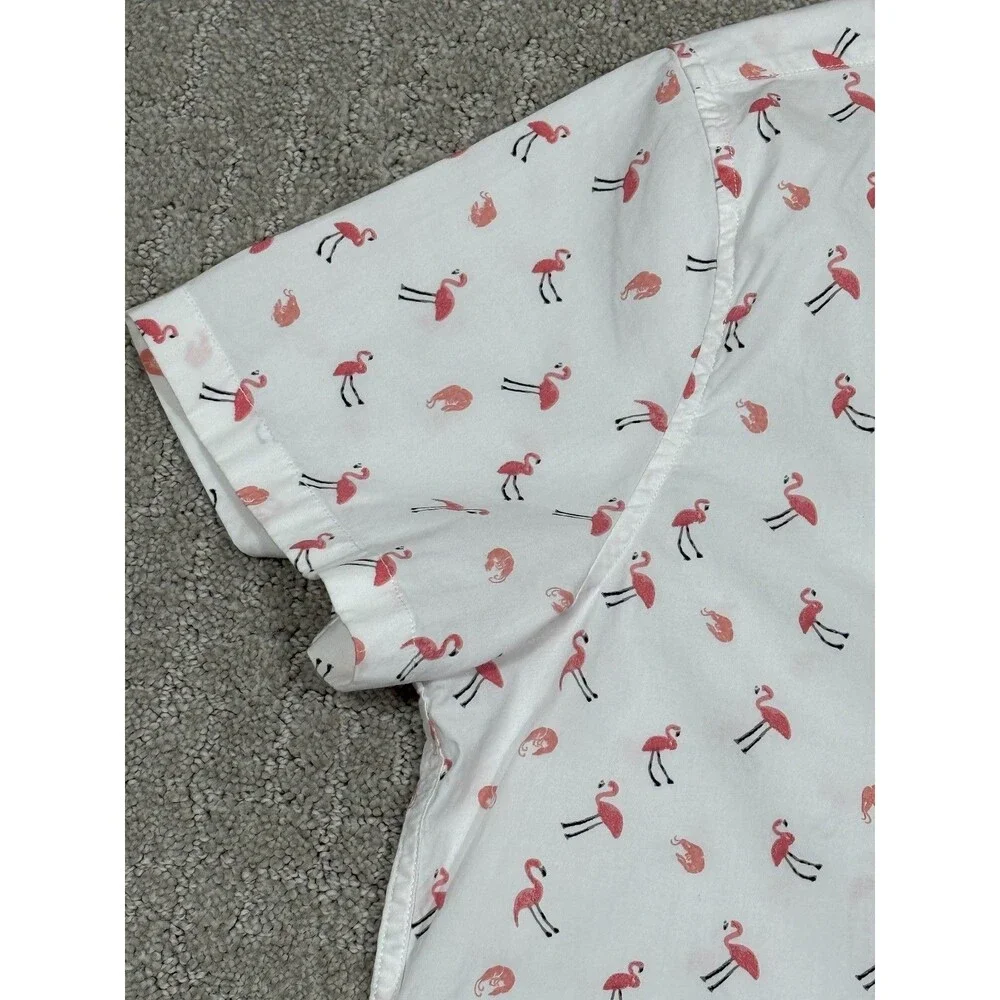 J.Crew Mens XL Flex Washed Shirt Pink Flamingo Print Short Sleeve Button Up